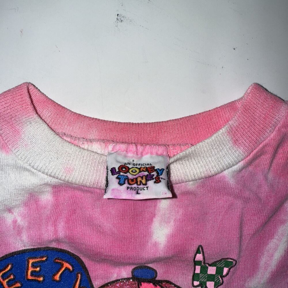 Vtg Tweety bird Looney Tunes tie-dye T-shirt youth Sz L 1986 Warner Freeze NY - Picture 3 of 11